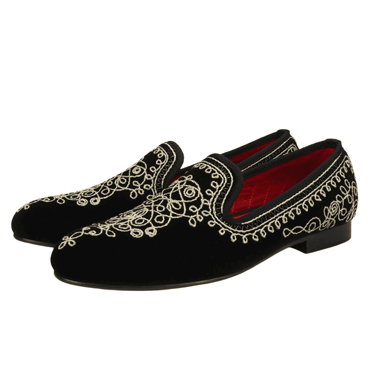 Black Velvet Embroidered Slippers