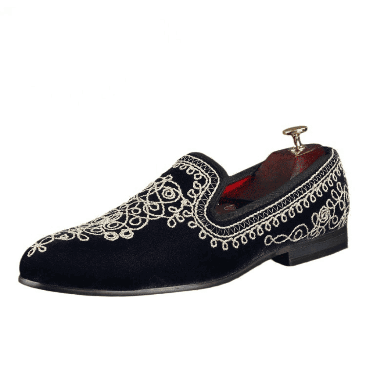 Black Velvet Embroidered Slippers