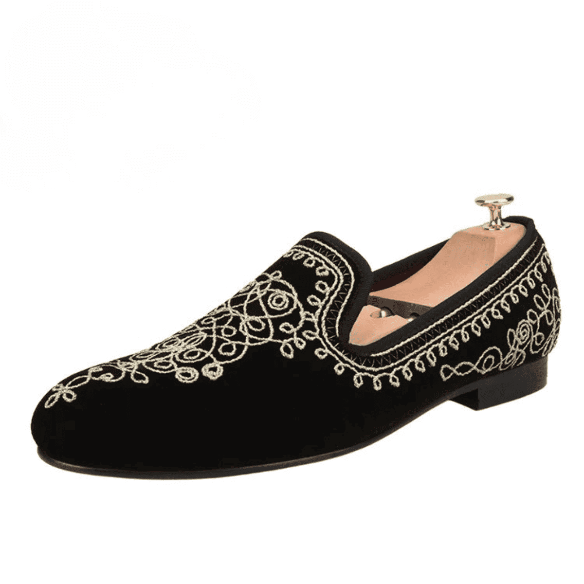Black Velvet Embroidered Slippers