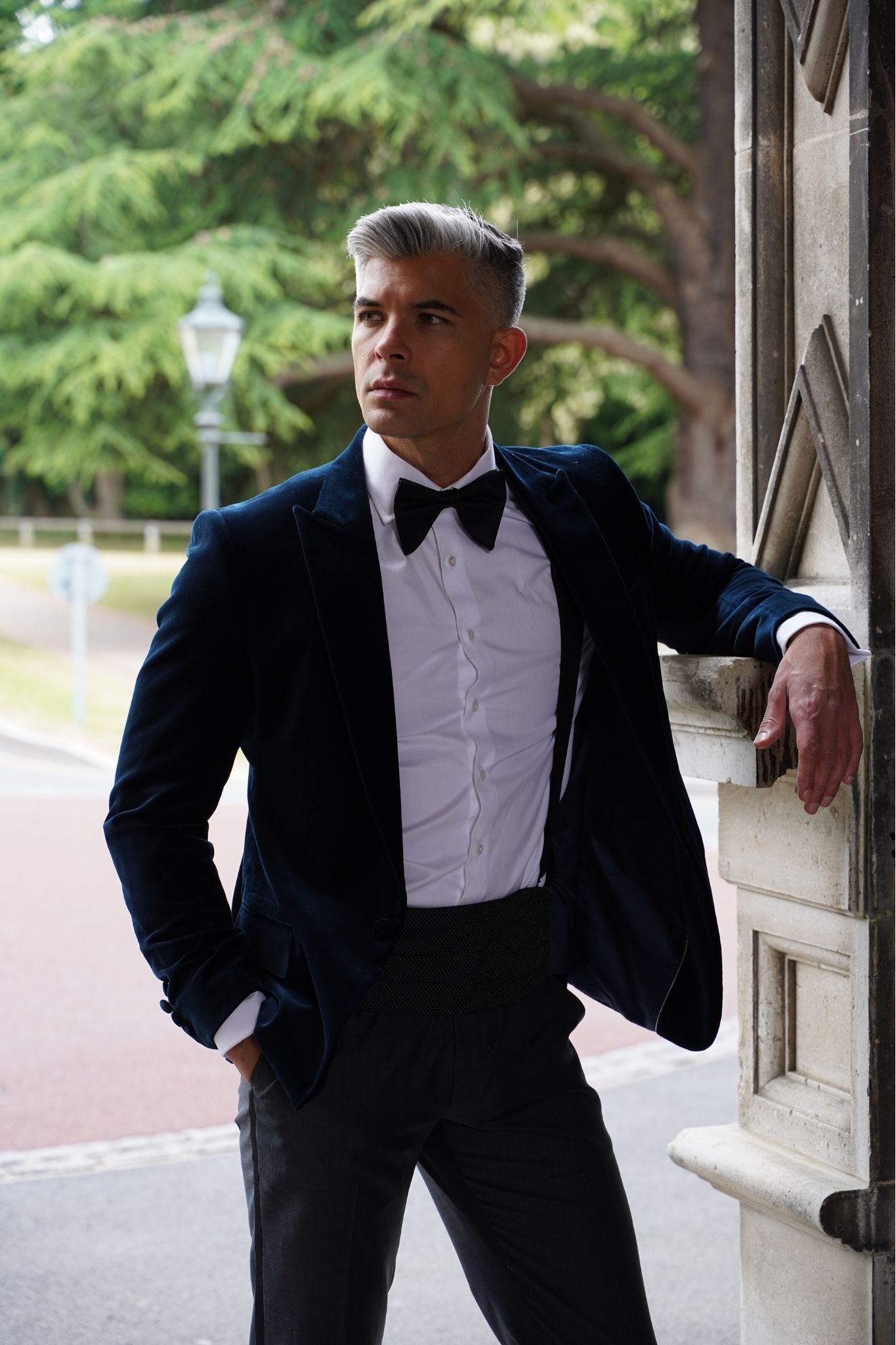 Made to measure Men's Single breasted Italian Velvet Blazer - Navy