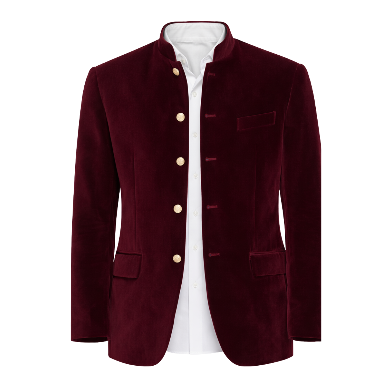 Made to Measure Maroon Italian Velvet Nehru Collar Jacket