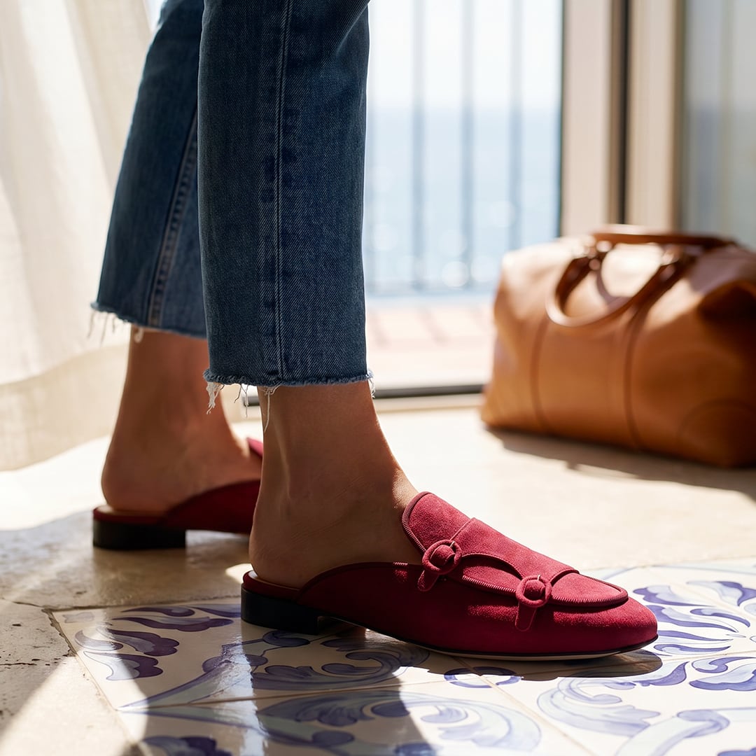 TANGERINE 7 W SUEDE CHERRY MULES WOMAN