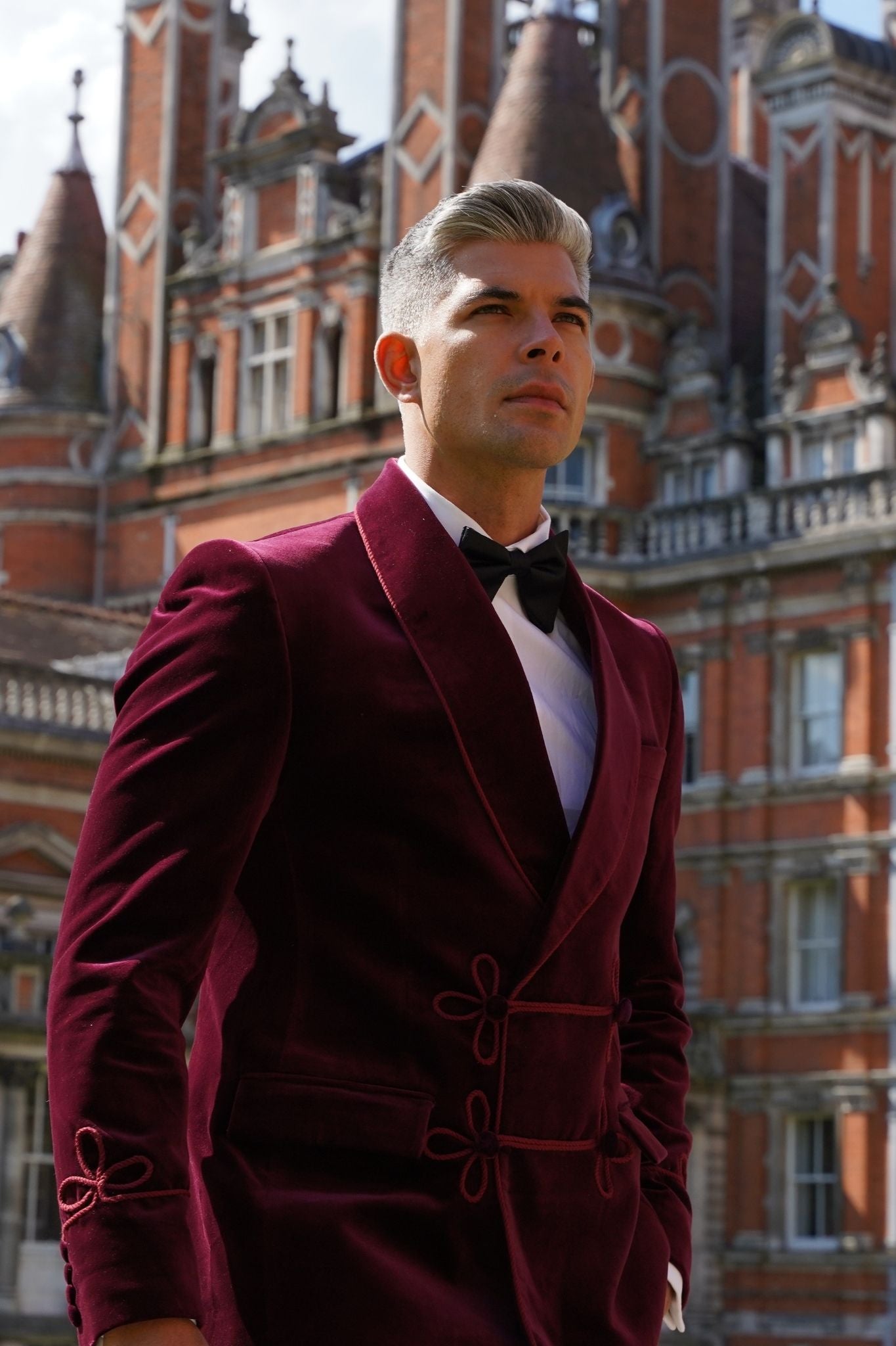 Made to Measure Double Breasted Mens Italian Velvet Smoking Jacket - Burgundy