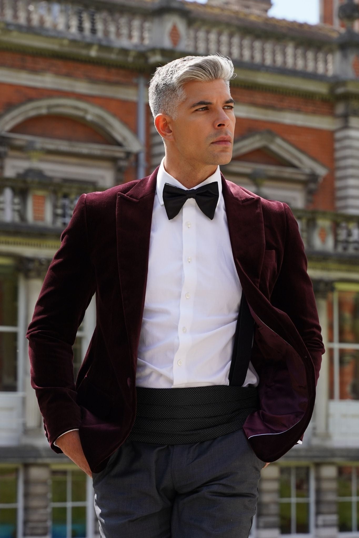 Made to measure Men's Single breasted Italian Velvet Blazer - Burgundy